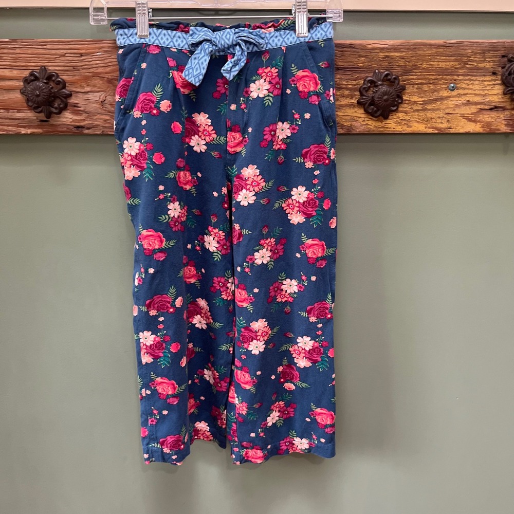 Matilda Jane Girls Blue Floral Wide Leg Paperbag Waist Pants Size 8